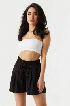 Stitches Ladies Bottoms Self-Tie Drawstring Paperbag Short