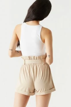 Stitches Ladies Pleated High-Waisted Short With Bow Belt