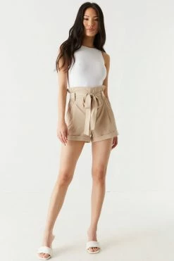 Stitches Ladies Pleated High-Waisted Short With Bow Belt