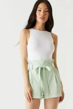 Stitches Ladies Pleated High-Waisted Short With Bow Belt