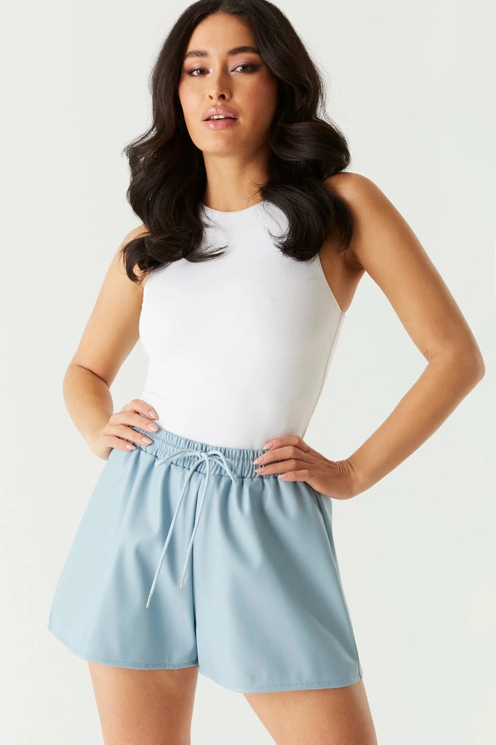 Stitches Ladies Faux-Leather Drawstring Jogger Short 10 Stitches Ladies Faux-Leather Drawstring Jogger Short