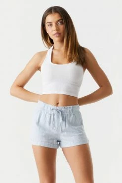 Stitches Ladies Striped Self-Tie Drawstring Linen Short