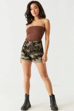 Stitches Ladies Bottoms Camo Twill Paperbag Short 5 Stitches Ladies Bottoms Camo Twill Paperbag Short