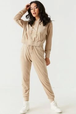 Stitches Ladies Tops Soft Velour Cinched Waist Hoodie