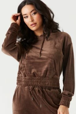 Stitches Ladies Tops Soft Velour Cinched Waist Hoodie