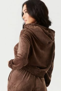 Stitches Ladies Tops Soft Velour Cinched Waist Hoodie