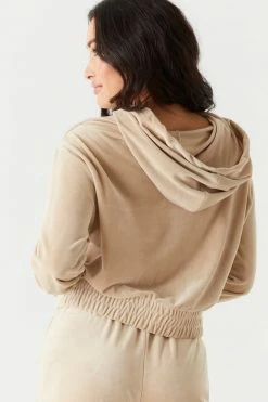 Stitches Ladies Tops Soft Velour Cinched Waist Hoodie