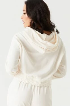 Stitches Ladies Tops Soft Velour Cinched Waist Hoodie