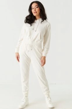 Stitches Ladies Tops Soft Velour Cinched Waist Hoodie