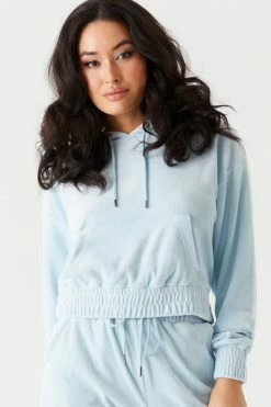 Stitches Ladies Tops Soft Velour Cinched Waist Hoodie