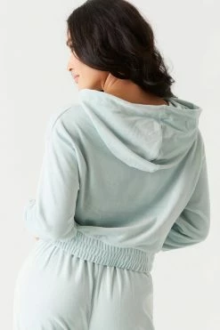 Stitches Ladies Tops Soft Velour Cinched Waist Hoodie