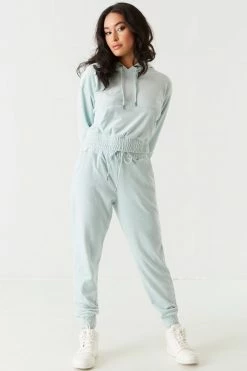 Stitches Ladies Tops Soft Velour Cinched Waist Hoodie