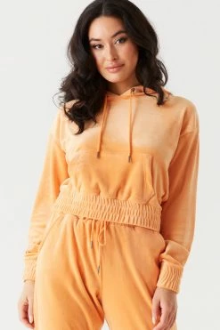 Stitches Ladies Tops Soft Velour Cinched Waist Hoodie