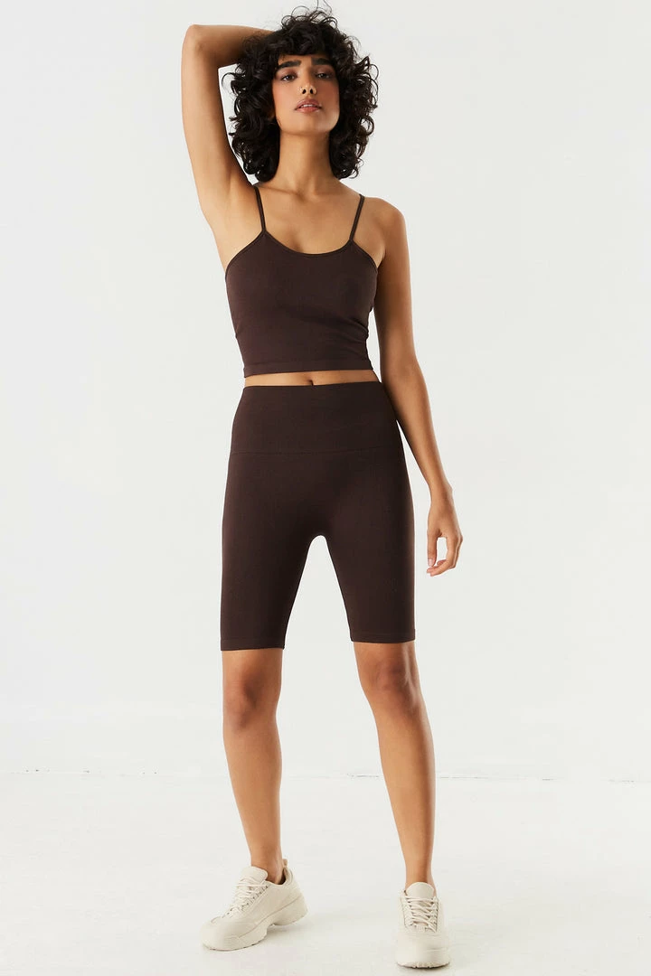 Stitches Ladies Seamless Ribbed Criss Cross Back Cropped Tank 9 Stitches Ladies Seamless Ribbed Criss Cross Back Cropped Tank