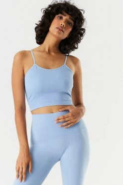 Stitches Ladies Seamless Ribbed Criss Cross Back Cropped Tank 22 Stitches Ladies Seamless Ribbed Criss Cross Back Cropped Tank