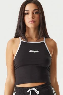 Stitches Ladies Soft High Neck Angel Graphic Cropped Tank