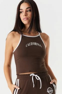 Stitches Ladies Tops Soft High Neck California Graphic Cropped Tank