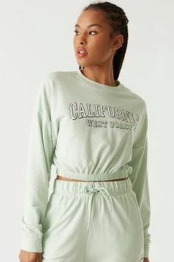 Stitches Ladies Soft Fleece Cinched Hem California Graphic Long Sleeve Top