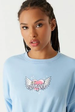 Stitches Ladies Soft Fleece Cinched Hem Angel Graphic Long Sleeve Top