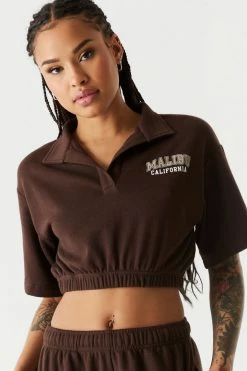 Stitches Ladies Fleece California Graphic Embroidered Polo Top Tops