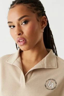 Stitches Ladies Tops Fleece LA Graphic Embroidered Polo Top