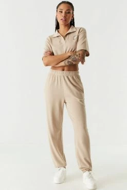 Stitches Ladies Tops Fleece LA Graphic Embroidered Polo Top