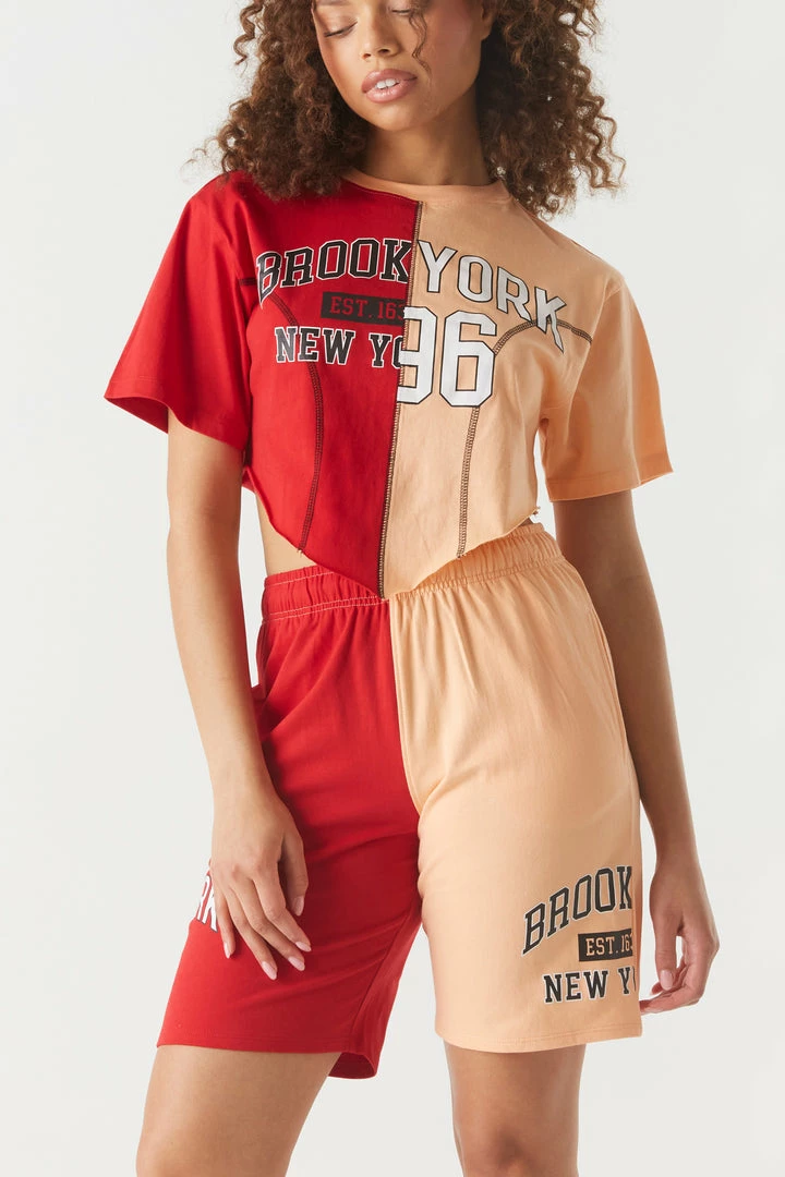 Stitches Ladies Split Print Double Graphic Basketball Short Bottoms 2 Stitches Ladies Split Print Double Graphic Basketball Short Bottoms