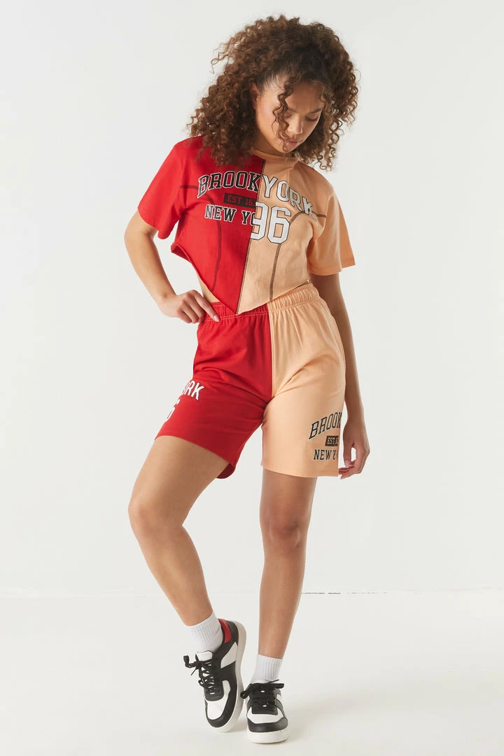 Stitches Ladies Split Print Double Graphic Basketball Short Bottoms 1 Stitches Ladies Split Print Double Graphic Basketball Short Bottoms