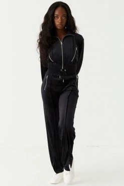 Stitches Ladies Bottoms Velour Drawstring Slit Jogger