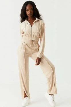 Stitches Ladies Bottoms Velour Drawstring Slit Jogger