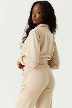 Stitches Ladies Velour Mock Neck Zip-Up Cropped Sweater Sets