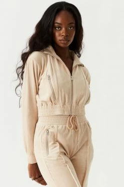 Stitches Ladies Velour Mock Neck Zip-Up Cropped Sweater Sets