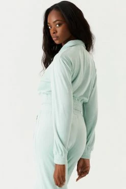 Stitches Ladies Velour Mock Neck Zip-Up Cropped Sweater Sets