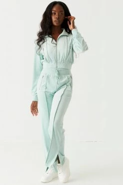 Stitches Ladies Velour Mock Neck Zip-Up Cropped Sweater Sets