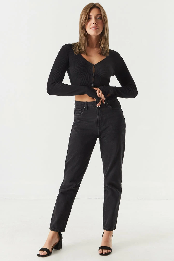 Stitches Ladies Ribbed Long Sleeve Cropped Cardigan 3 Stitches Ladies Ribbed Long Sleeve Cropped Cardigan