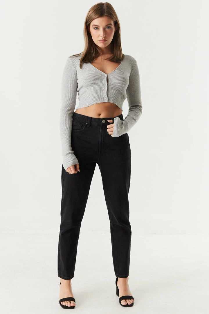 Stitches Ladies Ribbed Long Sleeve Cropped Cardigan 6 Stitches Ladies Ribbed Long Sleeve Cropped Cardigan