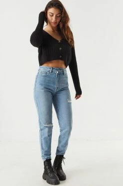 Stitches Ladies Relaxed Ribbed Knit Cropped Cardigan 17 Stitches Ladies Relaxed Ribbed Knit Cropped Cardigan