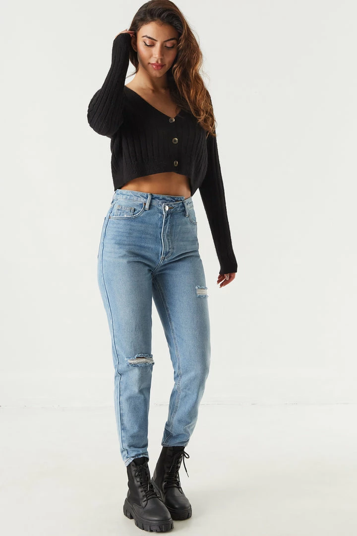 Stitches Ladies Relaxed Ribbed Knit Cropped Cardigan 6 Stitches Ladies Relaxed Ribbed Knit Cropped Cardigan