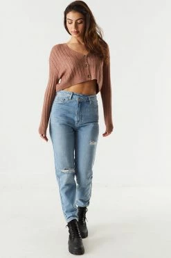 Stitches Ladies Relaxed Ribbed Knit Cropped Cardigan 14 Stitches Ladies Relaxed Ribbed Knit Cropped Cardigan