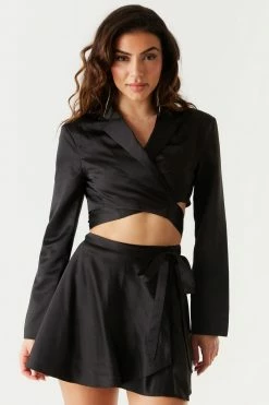 Stitches Ladies Long Sleeve Crossover Self-Tie Satin Blazer