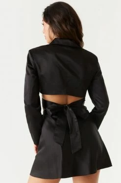 Stitches Ladies Long Sleeve Crossover Self-Tie Satin Blazer