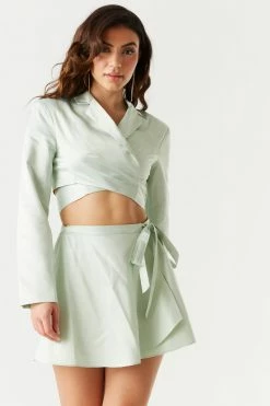 Stitches Ladies Long Sleeve Crossover Self-Tie Satin Blazer