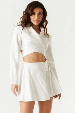 Stitches Ladies Long Sleeve Crossover Self-Tie Satin Blazer