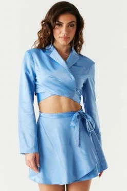 Stitches Ladies Long Sleeve Crossover Self-Tie Satin Blazer