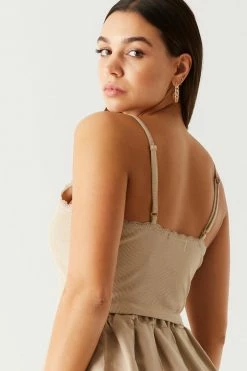 Stitches Ladies Good Vibes Graphic Lace Trim Cropped Cami