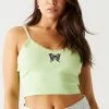 Stitches Ladies Butterfly Graphic Ribbed Lace Trim Cropped Cami Tops