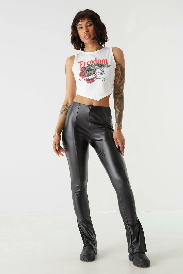 Stitches Ladies Pointed Hem Freedom Graphic Cropped Tank Top 3 Stitches Ladies Pointed Hem Freedom Graphic Cropped Tank Top