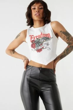 Stitches Ladies Pointed Hem Freedom Graphic Cropped Tank Top