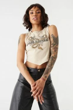 Stitches Ladies Pointed Good Karma Graphic Cropped Tank Top