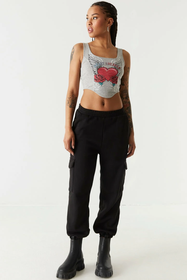 Stitches Ladies Heart Breaker Graphic Corset Tank 3 Stitches Ladies Heart Breaker Graphic Corset Tank